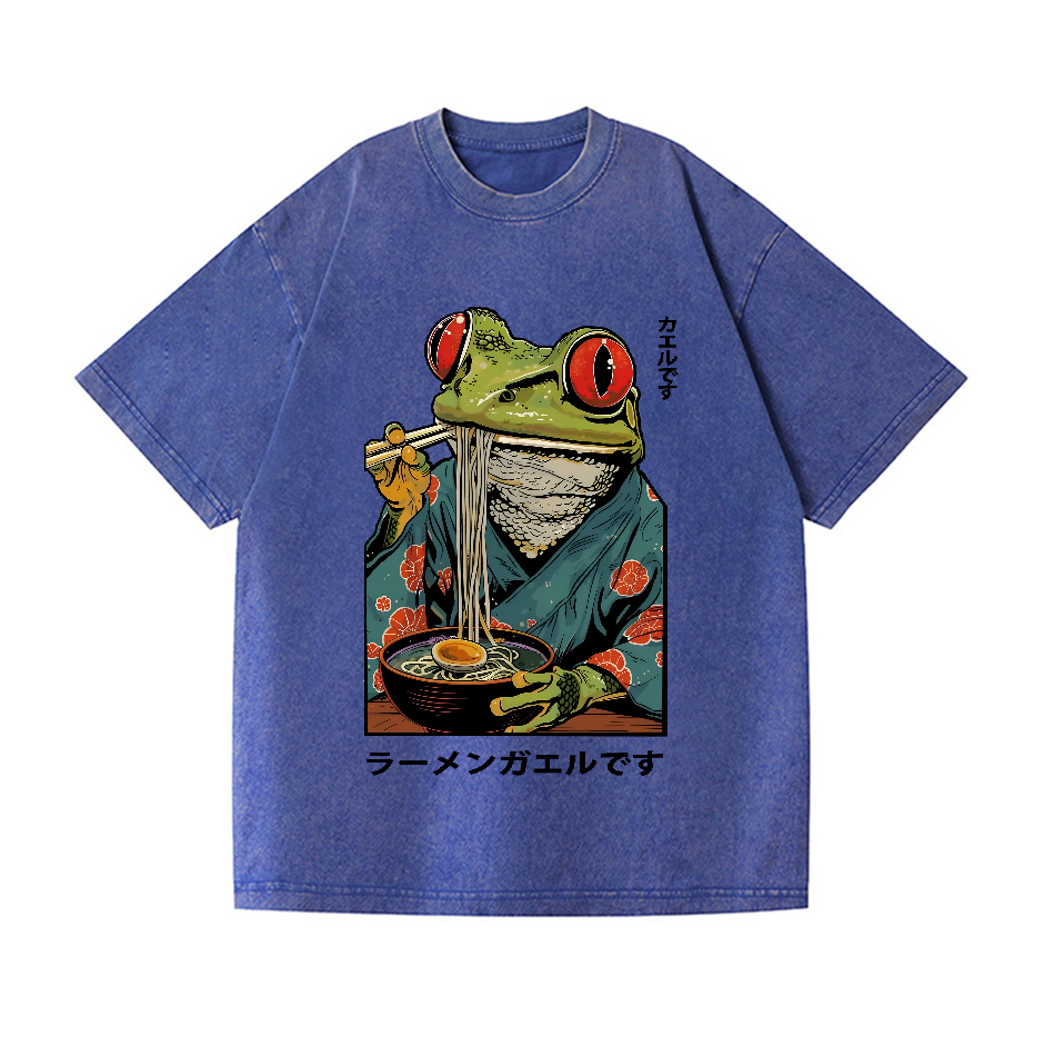 Frog Ramen Vintage Wash Japanese Design T-Shirt