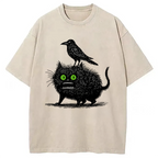 Crow And Black Cat Washed T-Shirt