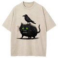 Crow And Black Cat Washed T-Shirt