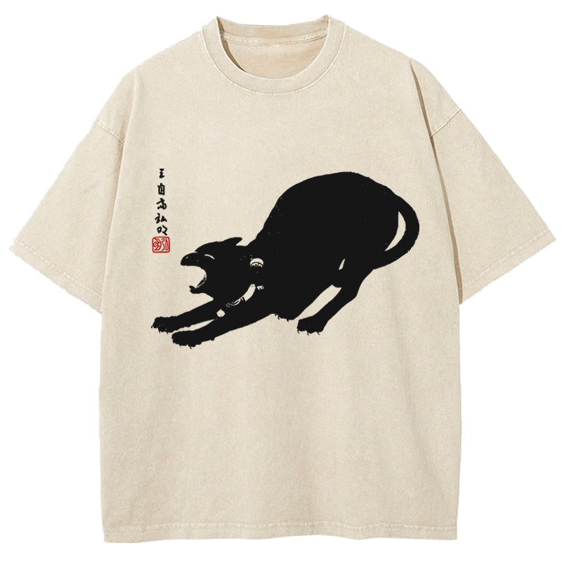 Cat Stretching Washed T-Shirt