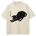 Cat Stretching Washed T-Shirt