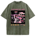 Japanese Art Pink Hallucinogenic Mushrooms Washed T-Shirt