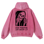 Stay Positive Skull Vintage Washed Cotton Back Art Hoodie