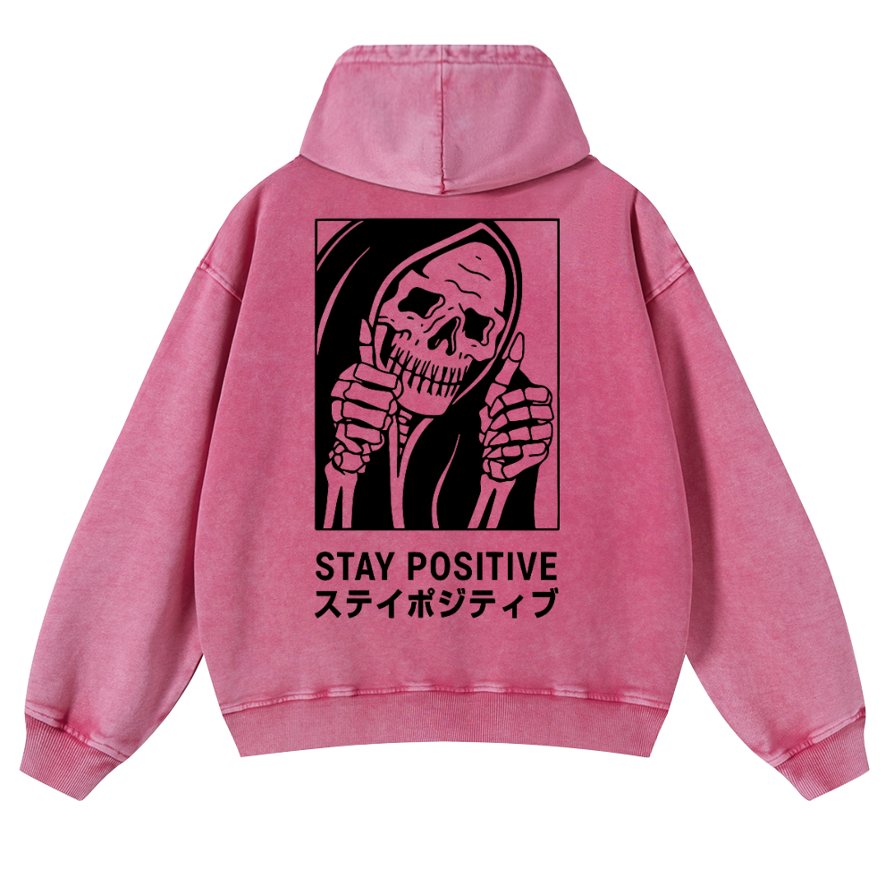 Stay Positive Skull Vintage Washed Cotton Back Art Hoodie