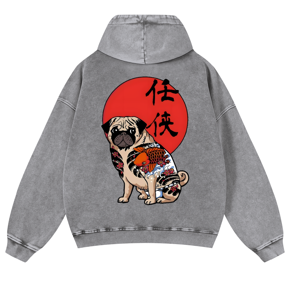 Dog Vintage Washed Cotton Back Art Hoodie