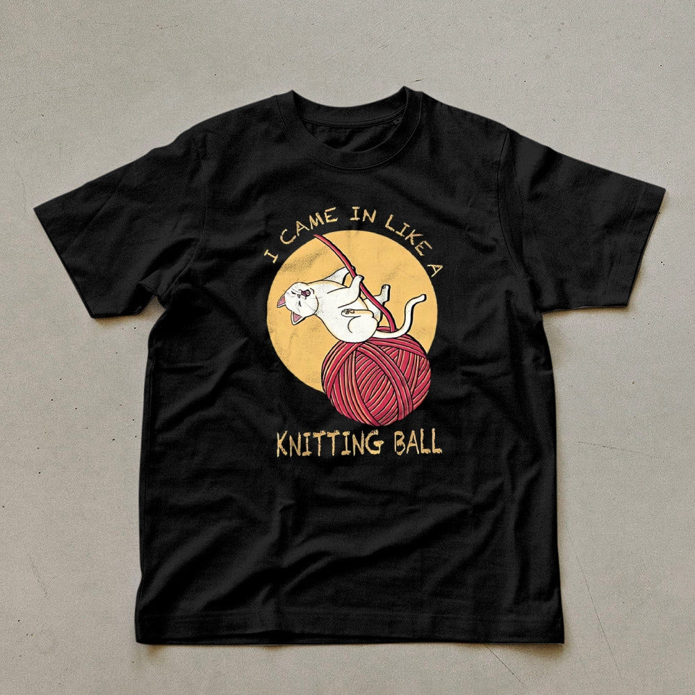 Wool Ball Cat Pattern Unisex Prints T-Shirt