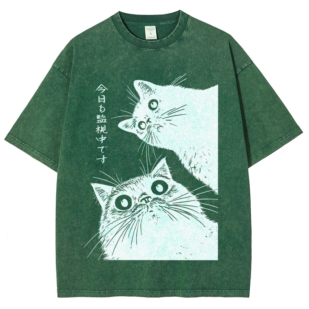 The Cat is Watching Today Washed T-Shirt