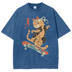 Skate Cat Washed Vintage Short Sleeves T-Shirt