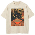 Eating Ramen Cat Washed T-Shirt