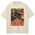 Eating Ramen Cat Washed T-Shirt