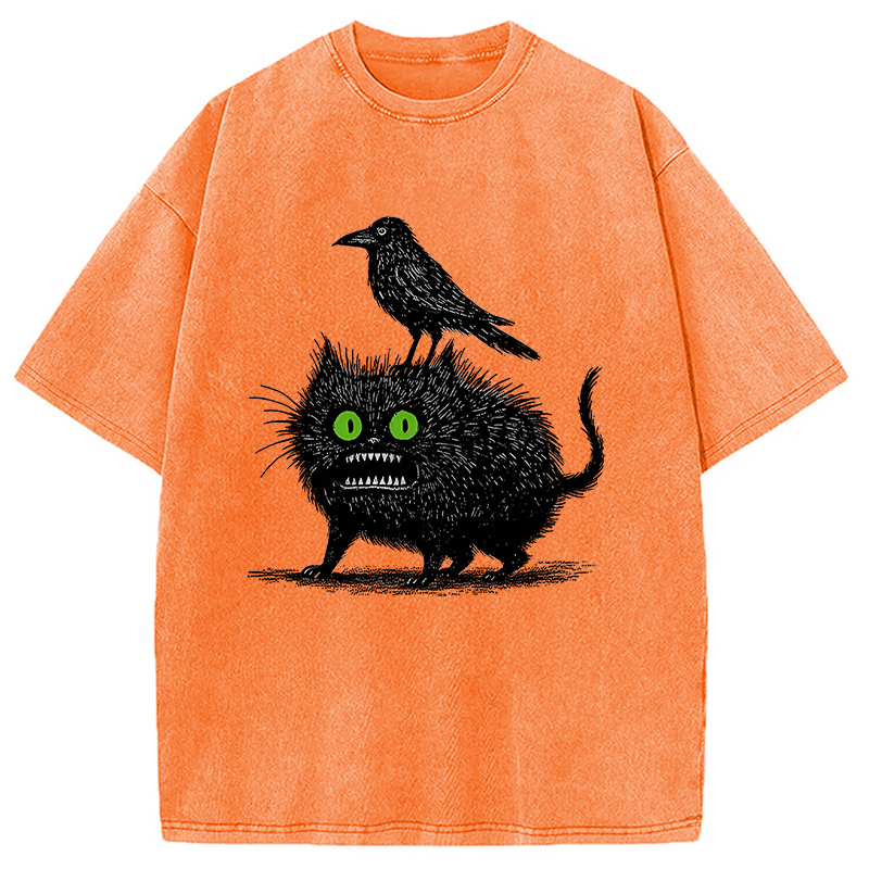 Crow And Black Cat Washed T-Shirt