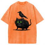 Crow And Black Cat Washed T-Shirt