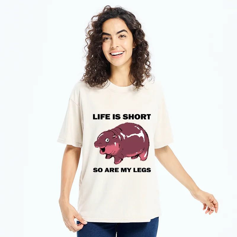 Unisex Short Legs Short Life Washed T-Shirt