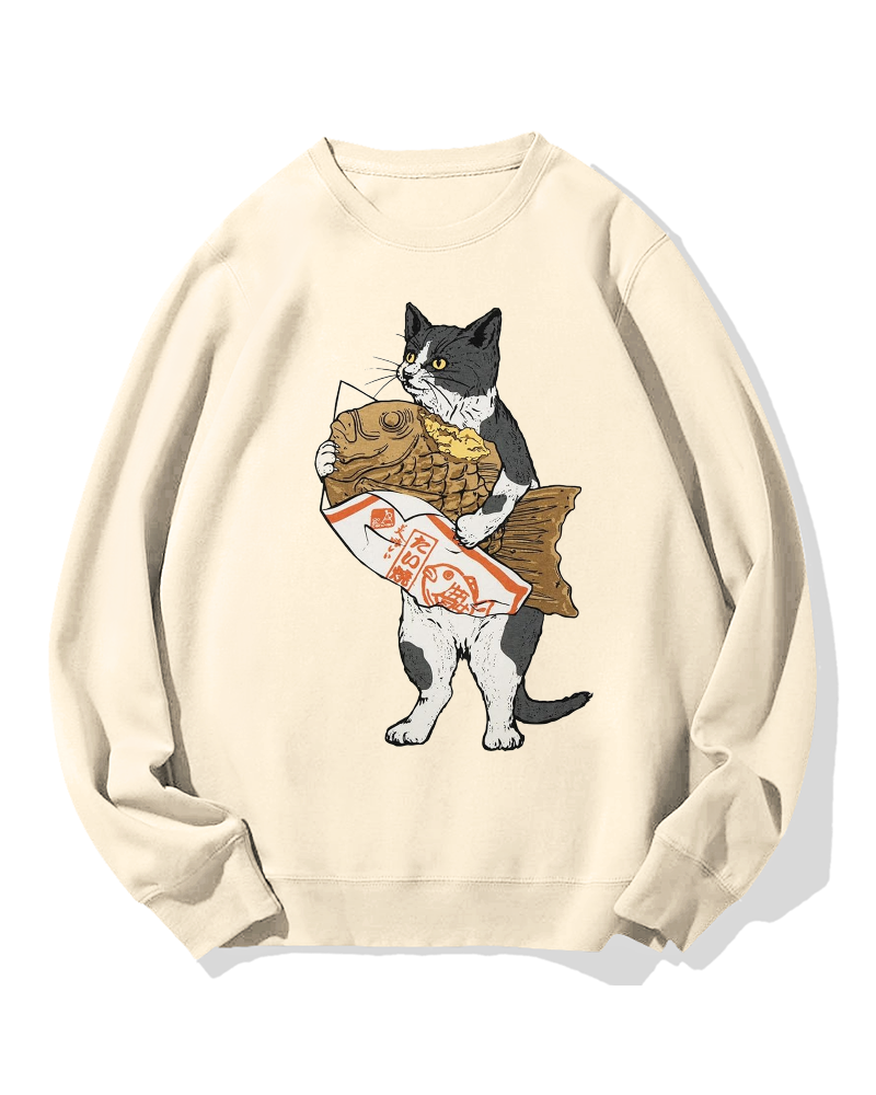 Bicolor cat holding taiyaki Cotton Sweatshirt