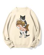 Bicolor cat holding taiyaki Cotton Sweatshirt