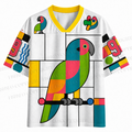 Geometric Color Block Parrot Print Jersey Shirts