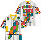 Geometric Color Block Parrot Print Jersey Shirts