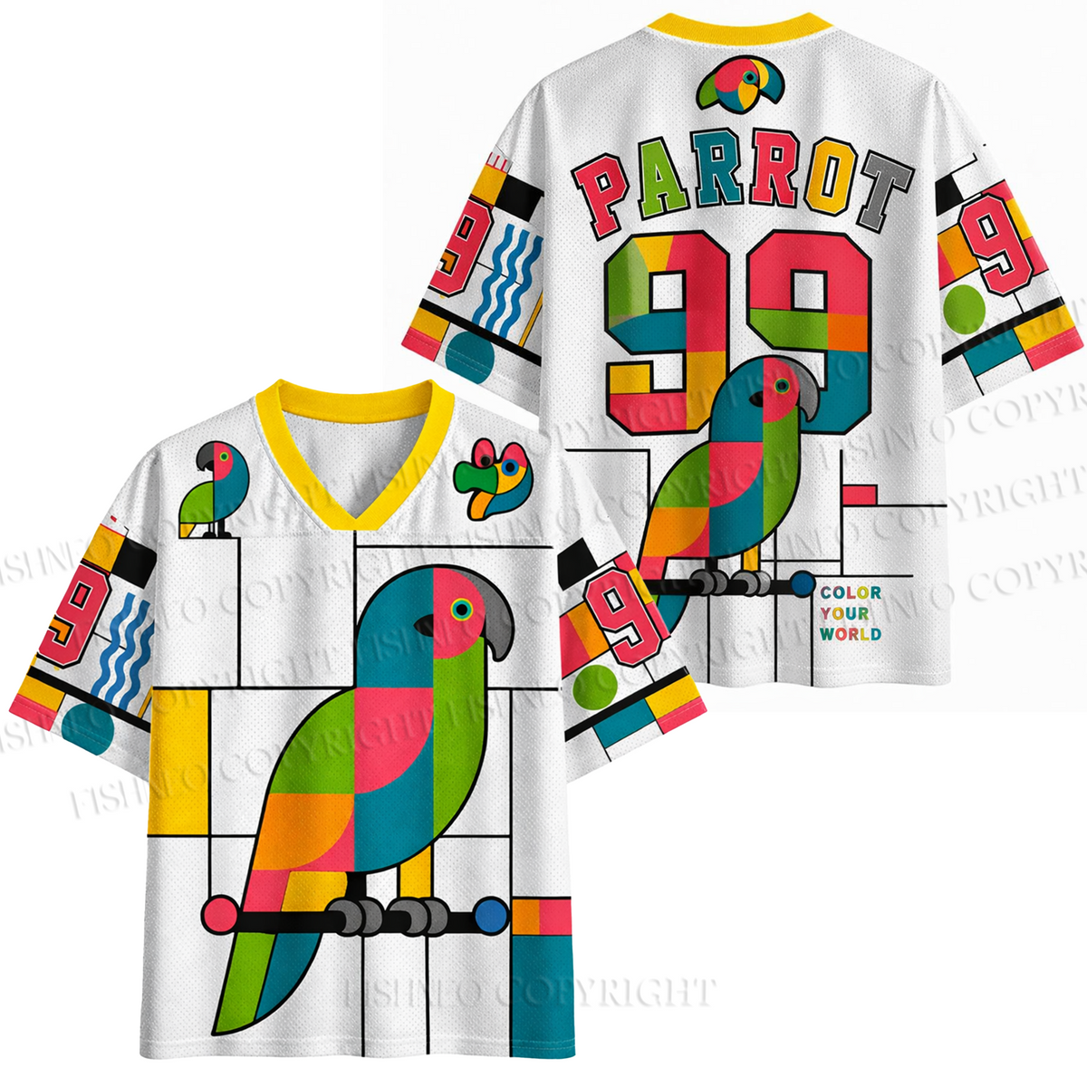Geometric Color Block Parrot Print Jersey Shirts