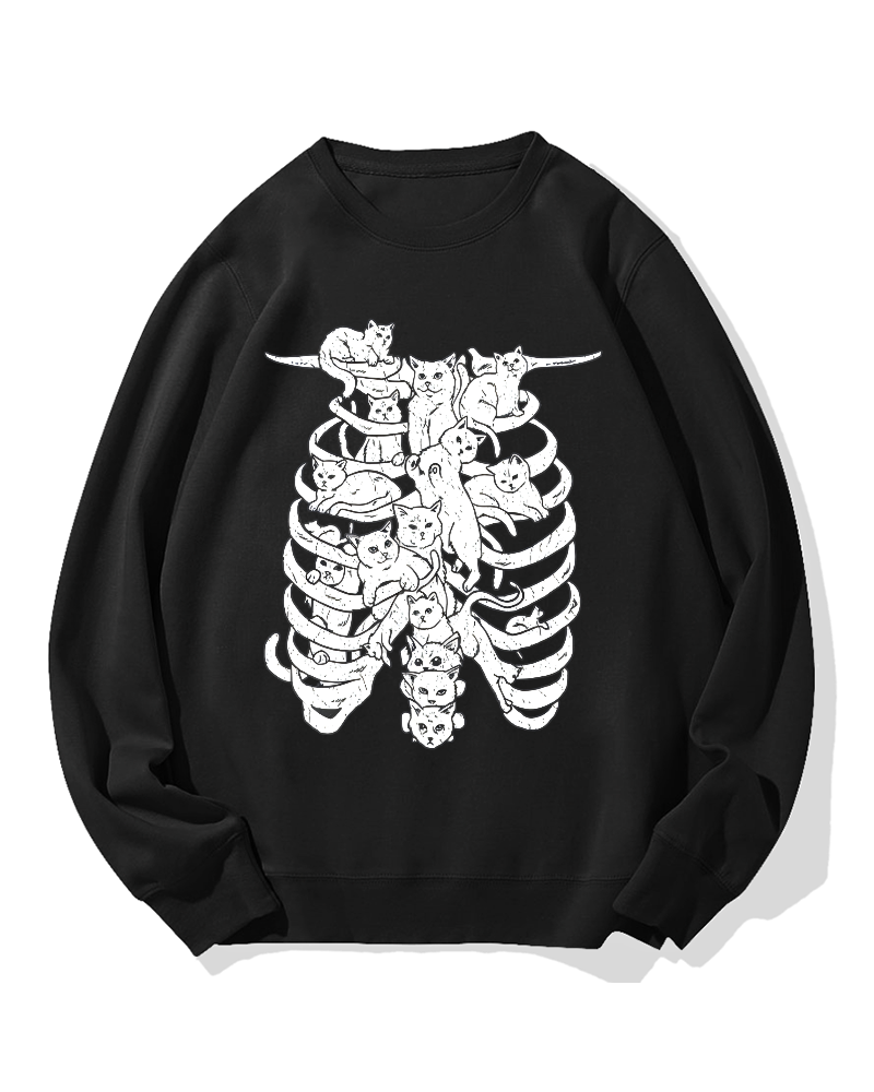 Cat & Skeleton Cotton Sweatshirt