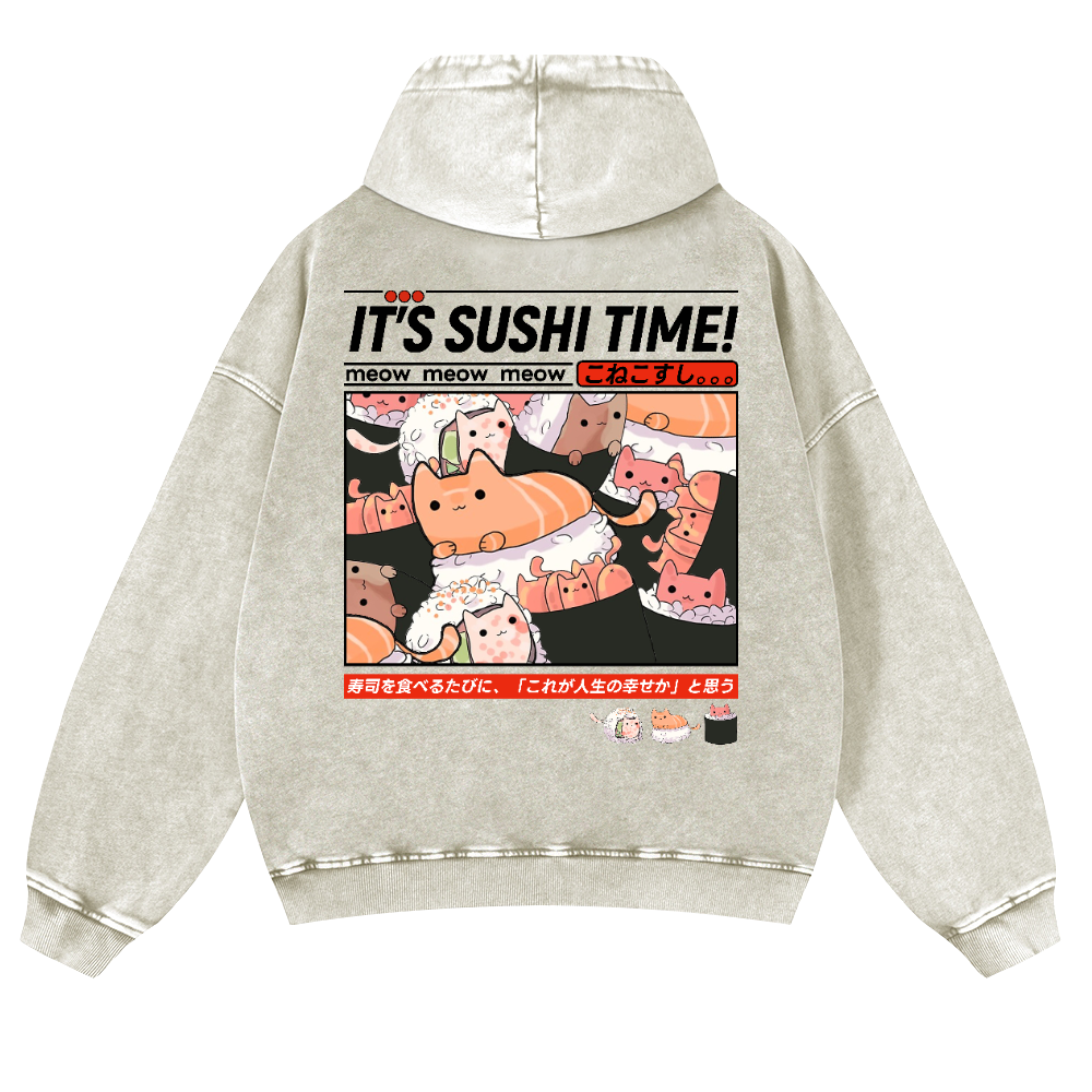 Sushi Vintage Washed Cotton Back Art Hoodie