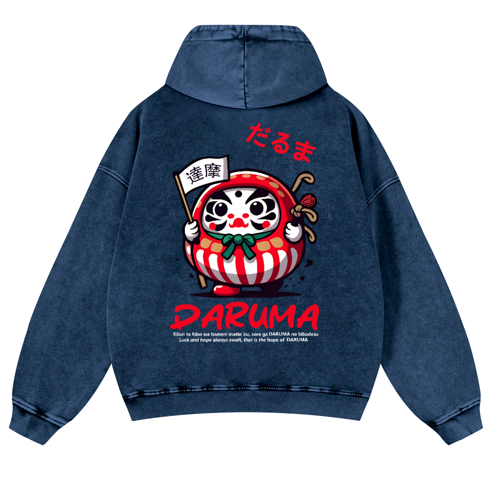 Daruma Vintage Washed Cotton Back Art Hoodie
