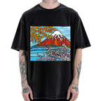 Mt Fuji Janapese Style Painting Vintage Washed T-shirt