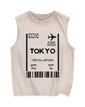 Tokyo Boarding Card Vintage Distressed Washed Tank Top