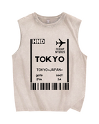 Tokyo Boarding Card Vintage Distressed Washed Tank Top