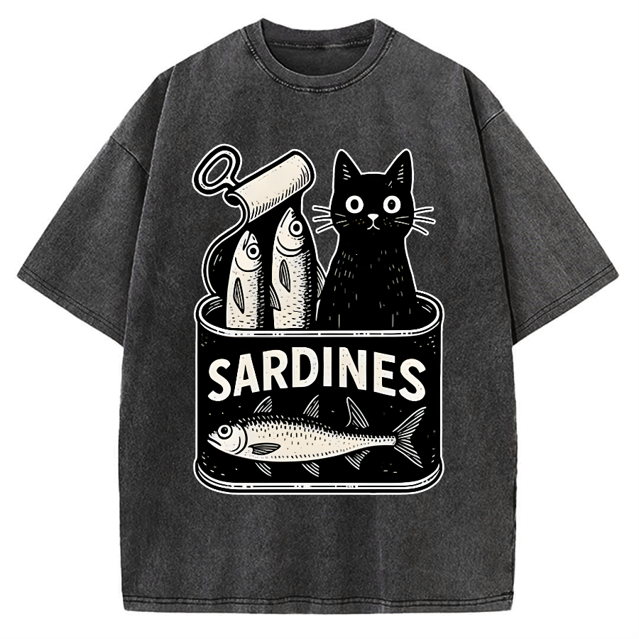 Cat And Canned Fish Vintage Washed T-shirt