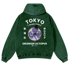 Tokyo Drunken Octopus Vintage Washed Cotton Back Art Hoodie
