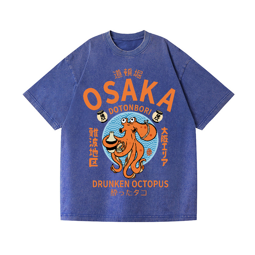 Osaka Dotonbori Drunken Octopus Vintage Wash Japanese Design T-Shirt