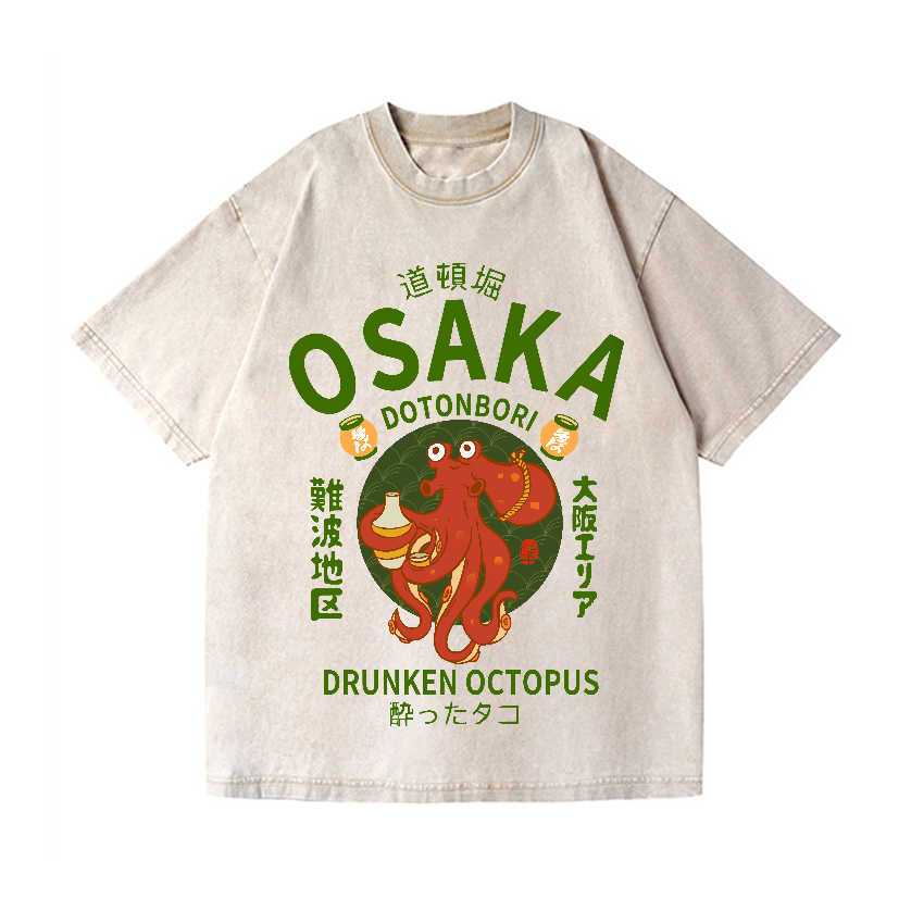 Osaka Dotonbori Drunken Octopus Vintage Wash Japanese Design T-Shirt