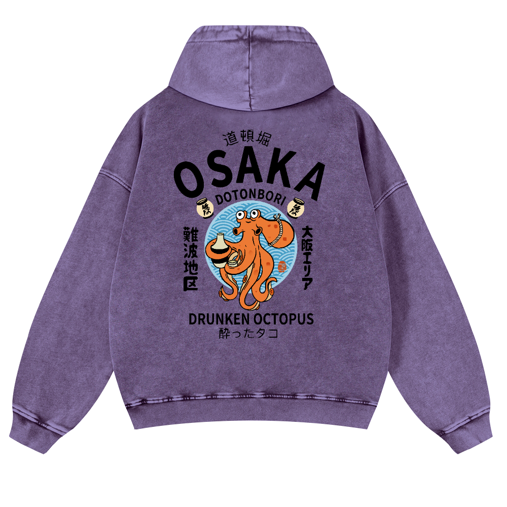 Osaka Drunken Octopus Vintage Washed Cotton Back Art Hoodie