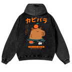Capybara Vintage Washed Cotton Back Art Hoodie