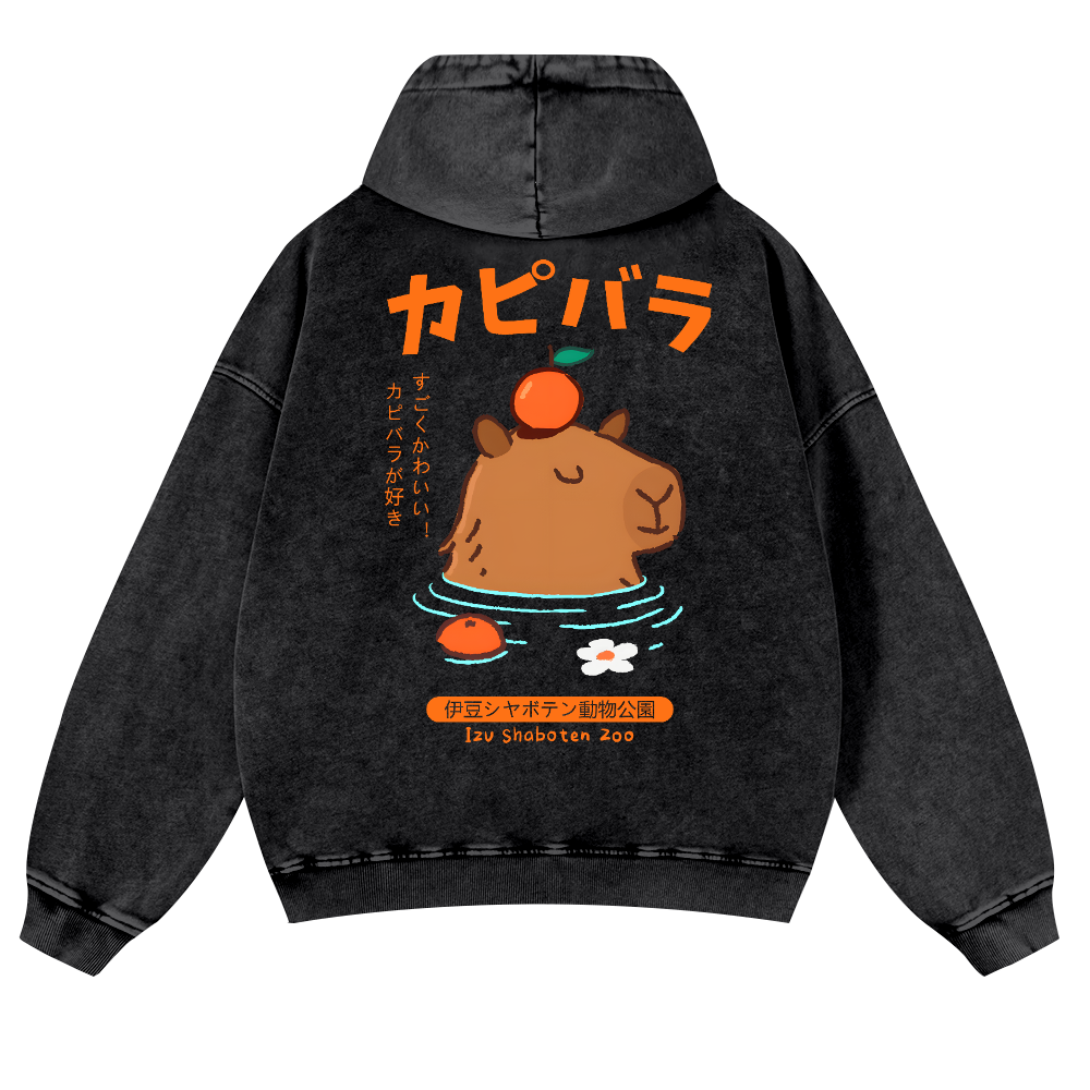 Capybara Vintage Washed Cotton Back Art Hoodie