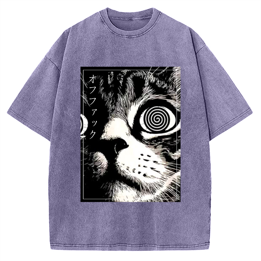 Psychedelic Cat Gothic Art Funny Cat Vintage Washed T-shirt