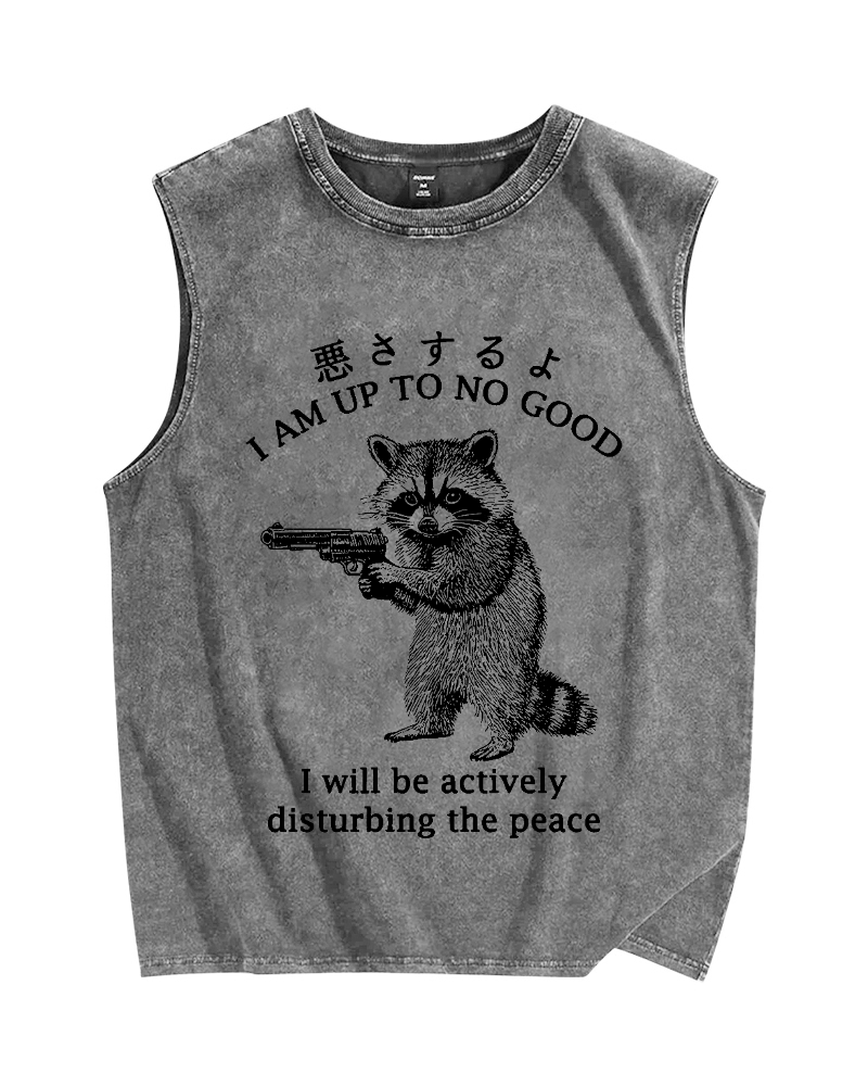 Raccoon Disturbing The Peace Vintage Distressed Washed Tank Top