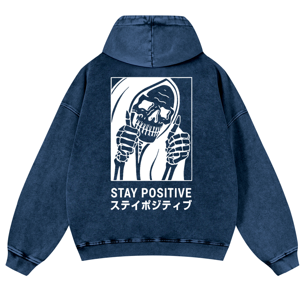 Stay Positive Skull Vintage Washed Cotton Back Art Hoodie