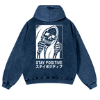 Stay Positive Skull Vintage Washed Cotton Back Art Hoodie