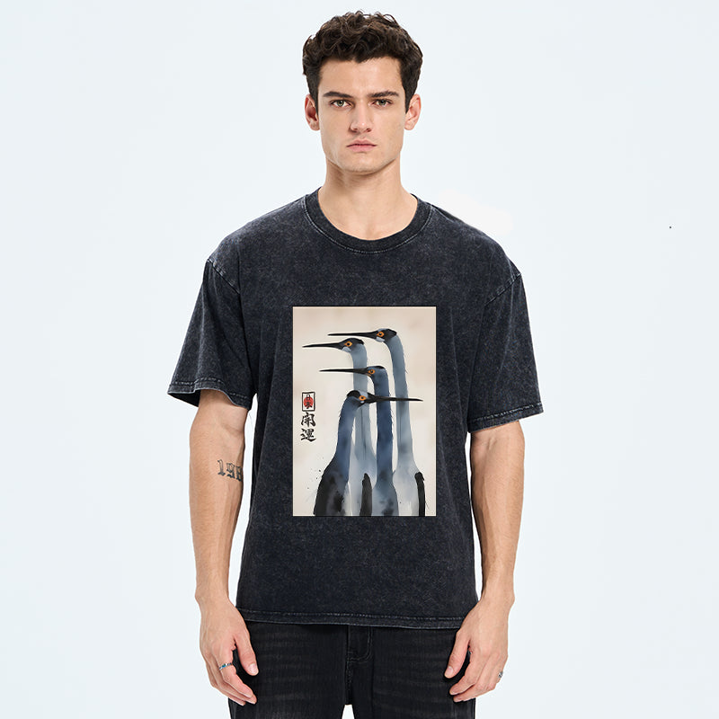 Unisex Retro Sandhill Crane Washed T-Shirt