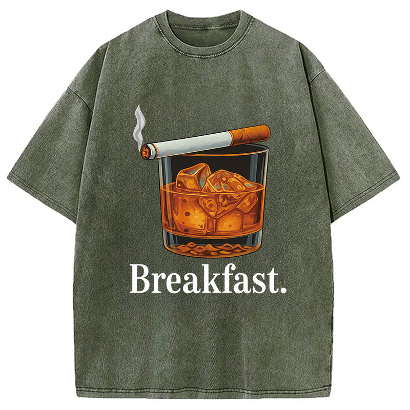 Breakfast Funny Meme Washed T-Shirt
