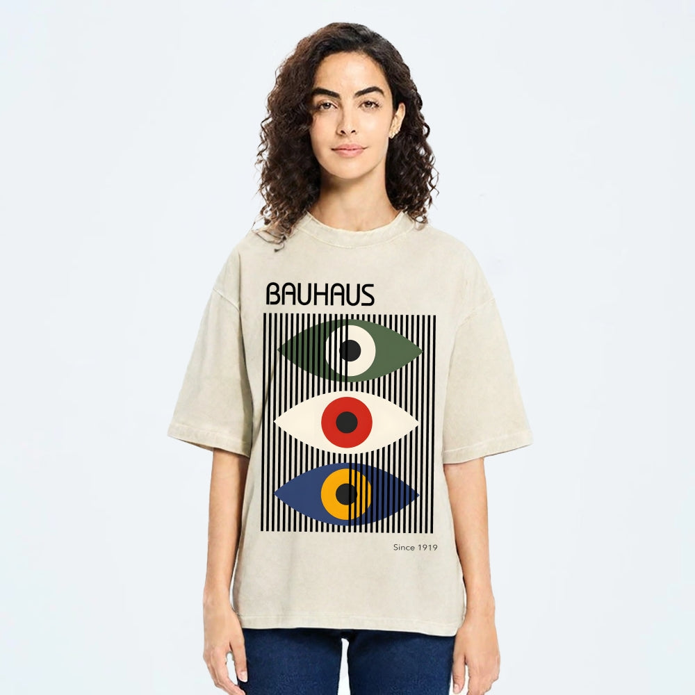 Unisex Bauhaus Art Eye Printed Washed T-shirt