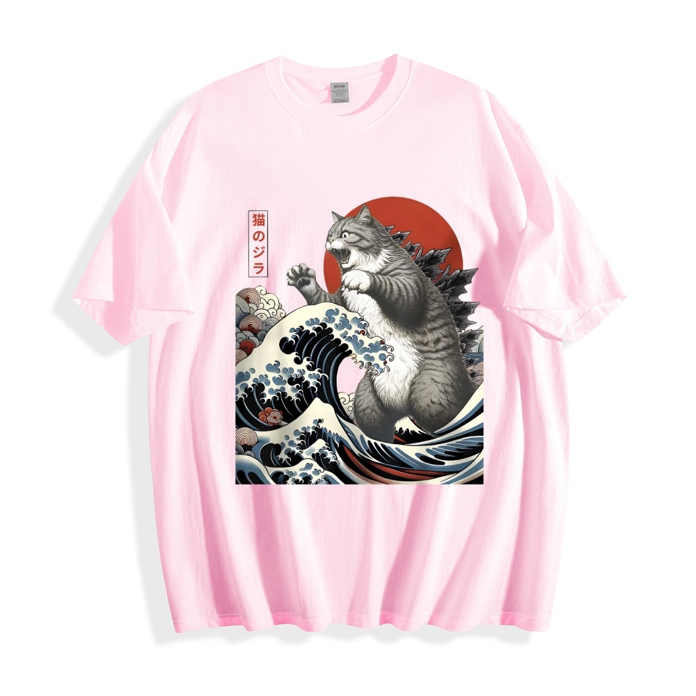 Cat Godzilla Ukiyoe Great Wave Japanese Style Classic Tee