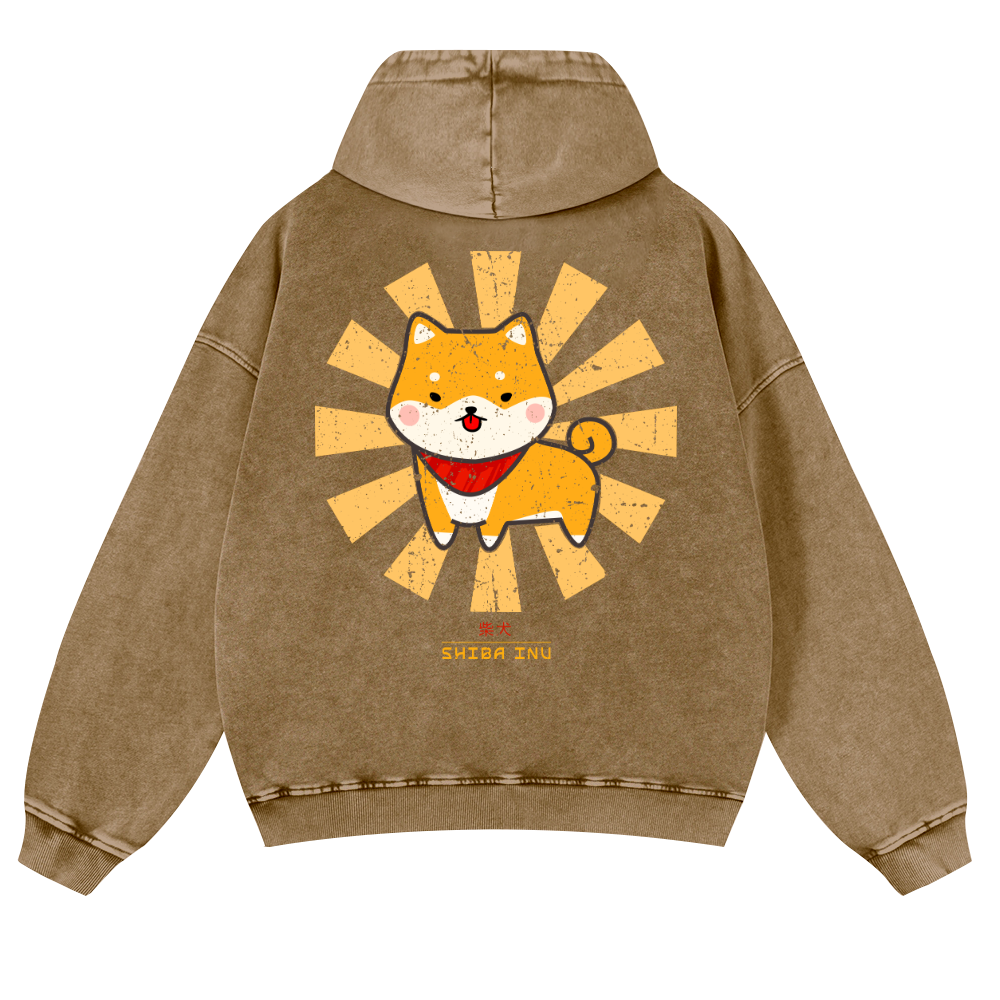 Shiba Inu Vintage Washed Cotton Back Art Hoodie