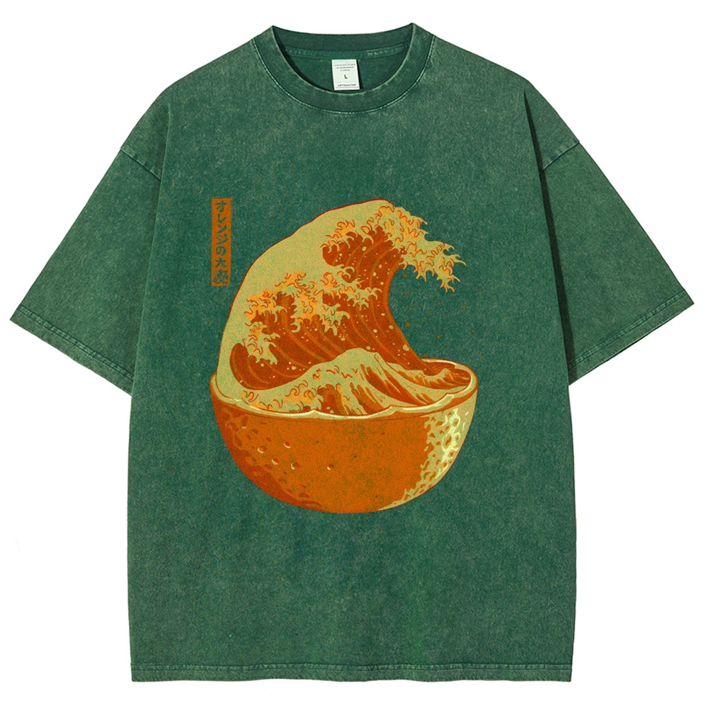The Great Wave Off Orange Washed T-Shirt