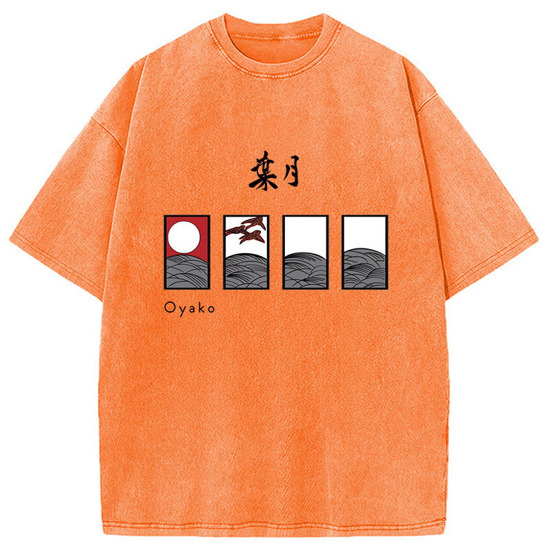 Hanafuda August Suite Japanese Washed T-Shirt