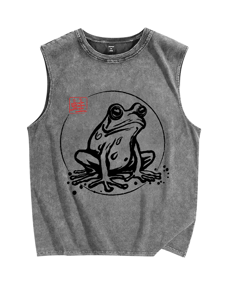 Japanese Frog Vintage Distressed Washed Tank Top