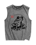 Japanese Frog Vintage Distressed Washed Tank Top