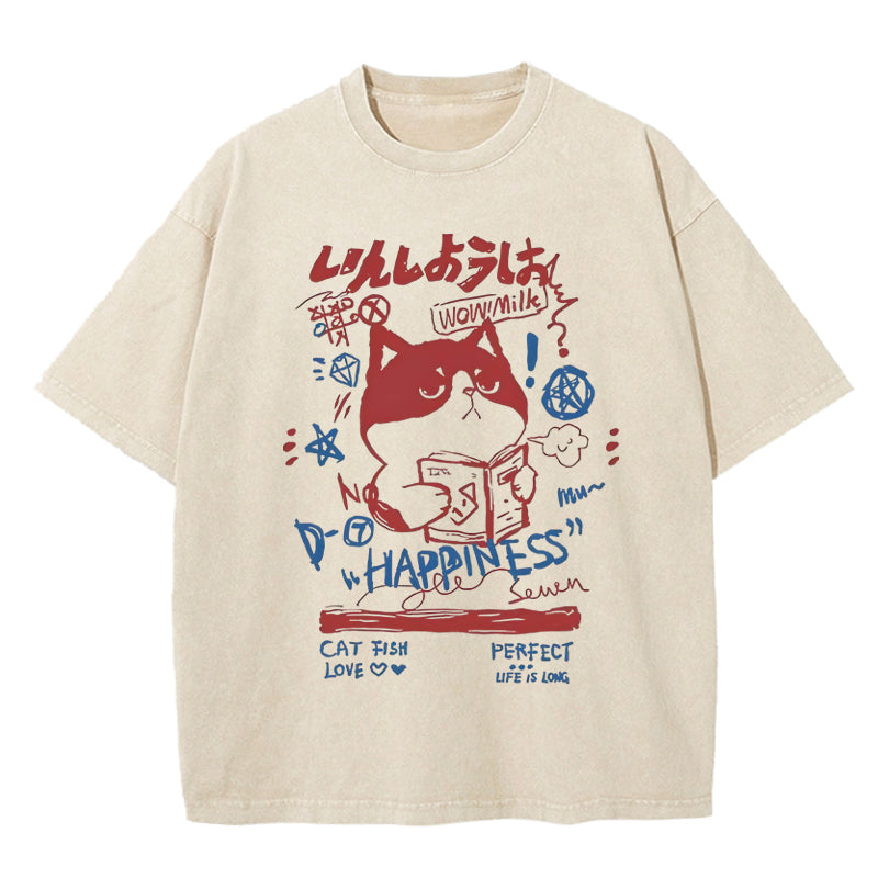 Comic Cat Washed T-Shirt