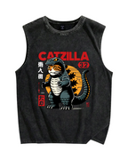 Japanese Mischievous Cat Vintage Distressed Washed Tank Top